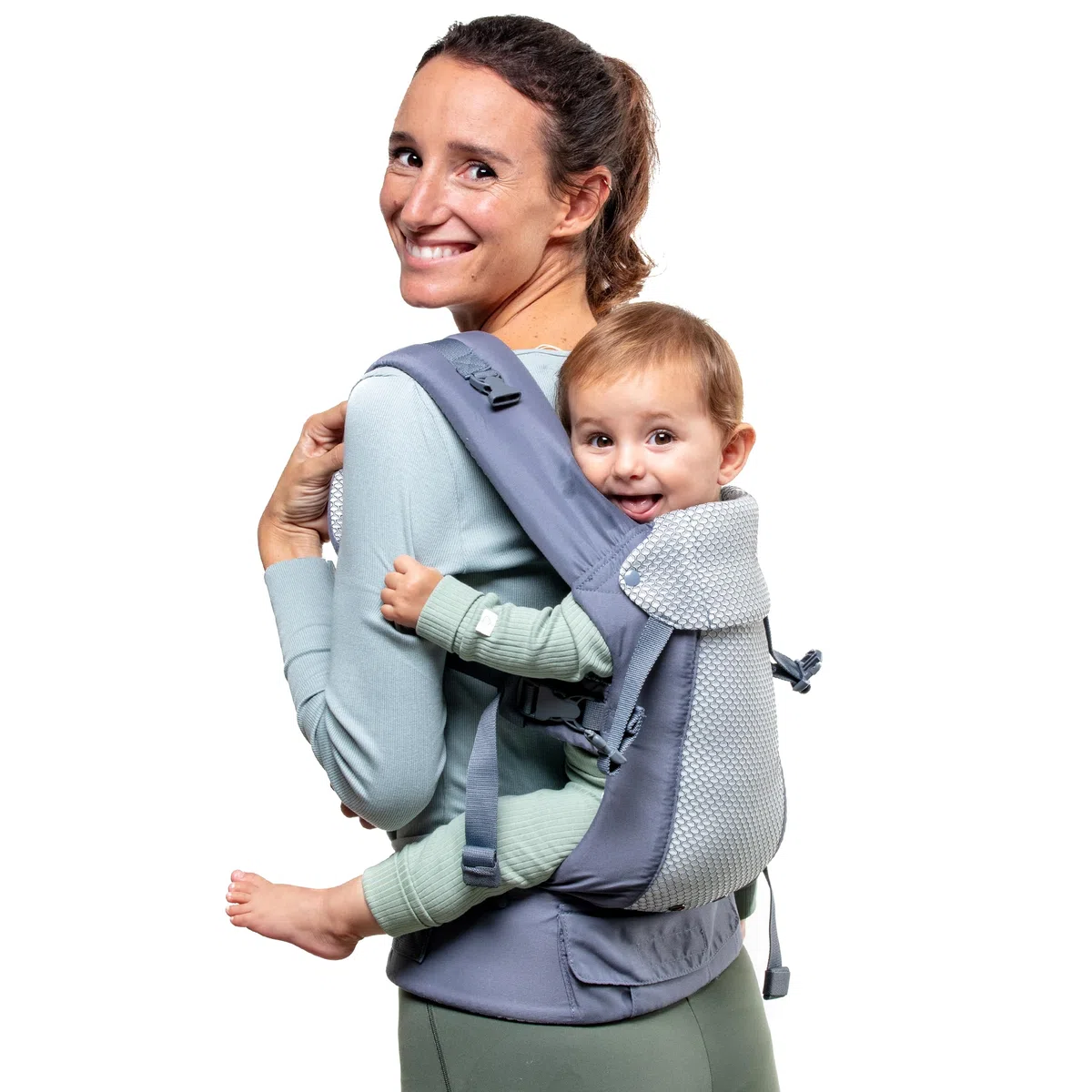 Beco Gemini Cool Mesh Babytrage ab Geburt, Cool Dunkelgrau | 4 Ergonomische Trageweisen mit Verstellbarem Sitz, zertifiziert Hüftgesund, von den ersten Wochen bis ins Kleinkindalter.