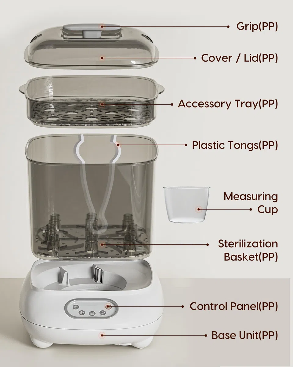 Babyflaschen Sterilisator und Trockner, Elektrischer Dampfsterilisator, größere Kapazität für 9 Flaschen von allen Arten plus Zubehör, Schnuller, Beißspielzeug, Neugeborenen Erstausstattung