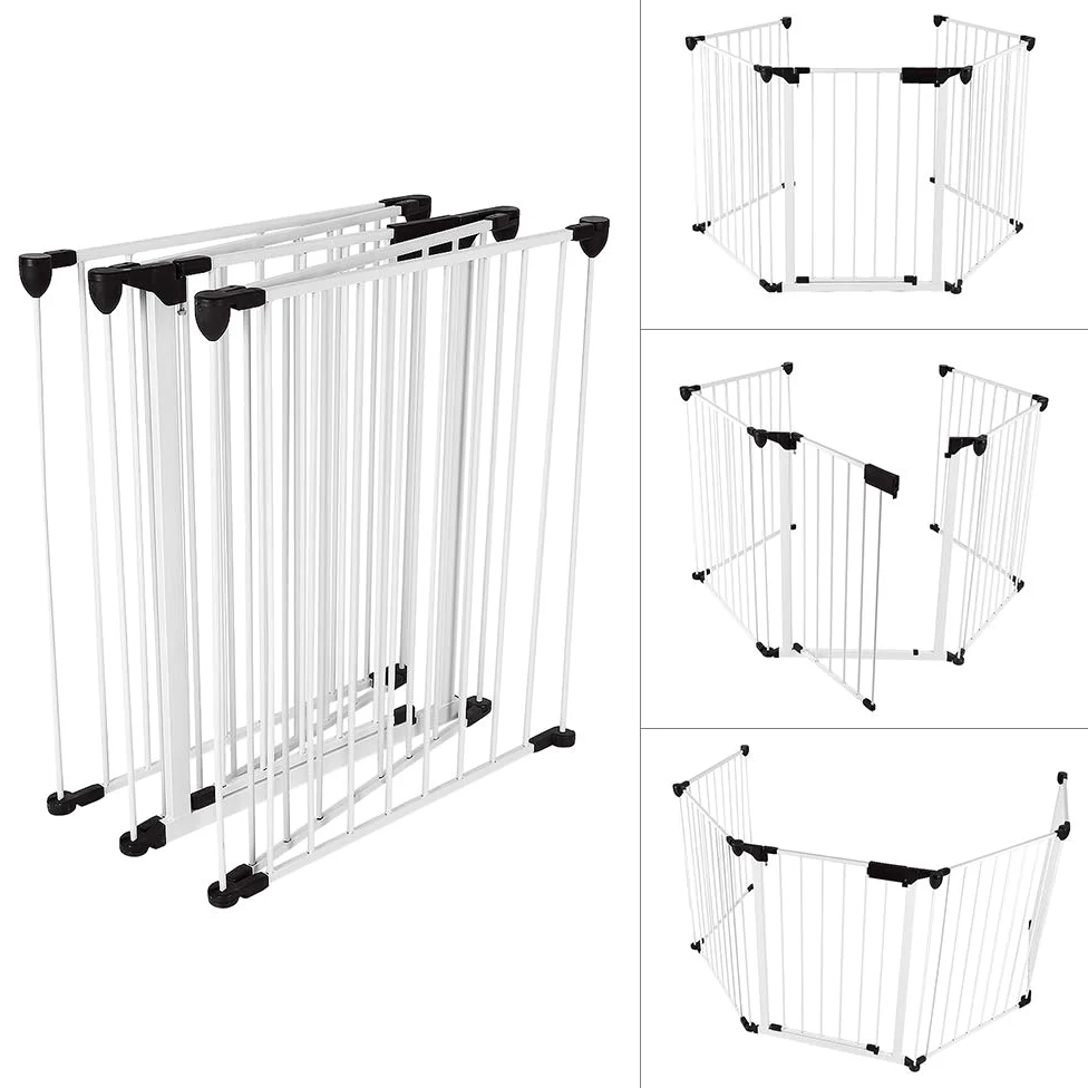 Kaminschutzgitter mit Tür Metall, Treppenschutzgitter, Absperrgitter Ofenschutzgitter Faltbar, Konfigurationsgitter, Türschutzgitter für Kinder-Sicherung (weiß-60 * 75cmx5pcs)