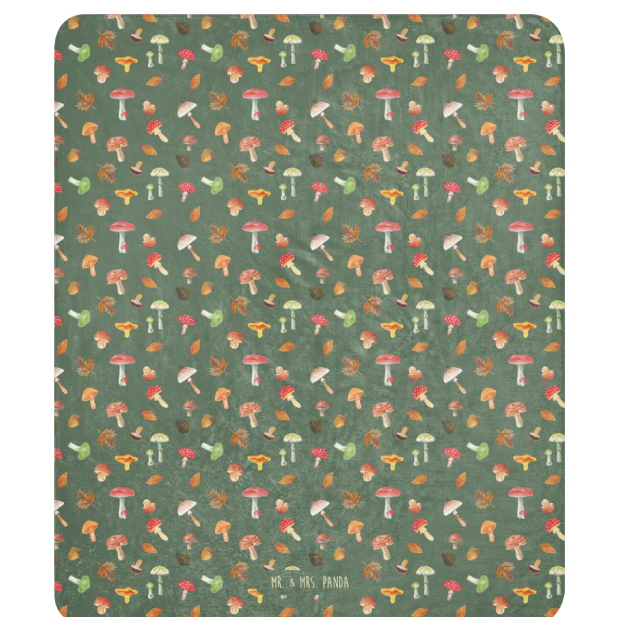 Mr. & Mrs. Panda Decke Pilz Wald 130 x 155 cm - Geschenk, Kuscheldecke, Laub Muster, Pilze, Sofadecke, Wohndecke, Wärmedecke, Heimdecke