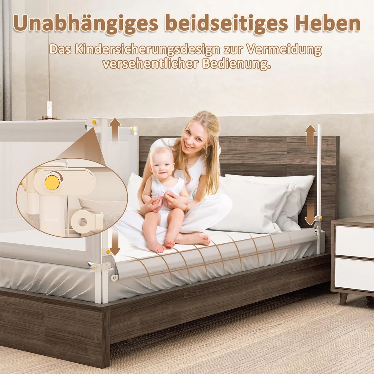 Eulenke Bettgitter Klappbar 200 cm, Bettgitter Rausfallschutz, Bettschutzgitter für Kinder Höhenverstellbar 68-95cm, einfache Montage Babybettgitter Kinderbettgitter