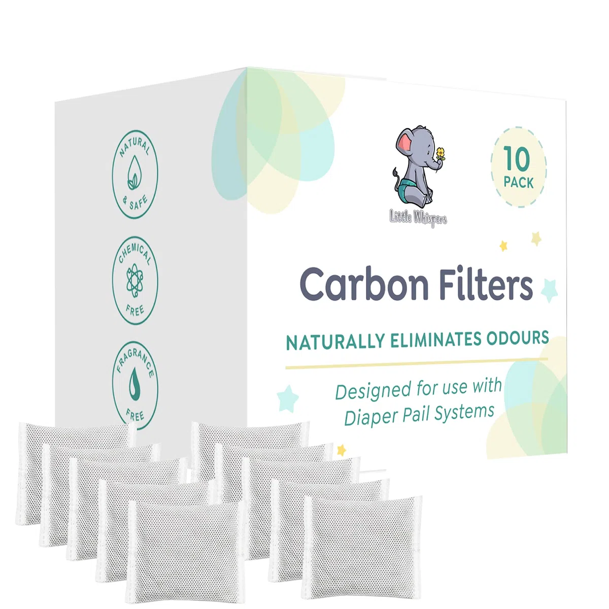 LittleWhispers Windeleimer-Geruchsabsorber, Kohlefilter-Nachfüllpackungen, kompatibel mit Diaper Genie Systemen, 10 Stück