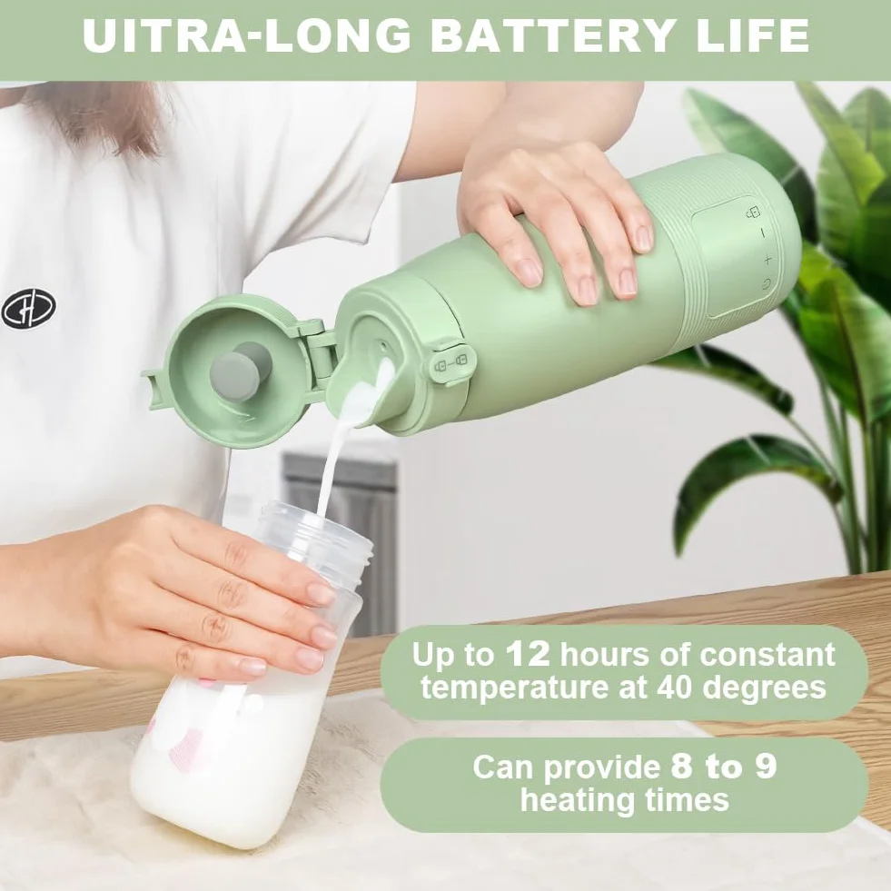 Aolso Tragbarer Baby Flaschenwärmer für Unterwegs, Mobiler und kabelloser Flaschenwärmer, Tragbarer Flaschenwärmer mit USB-C Schnellladung, Große 500ml Kapazität, Warmhaltefunktion (bis zu 12 Stunden)