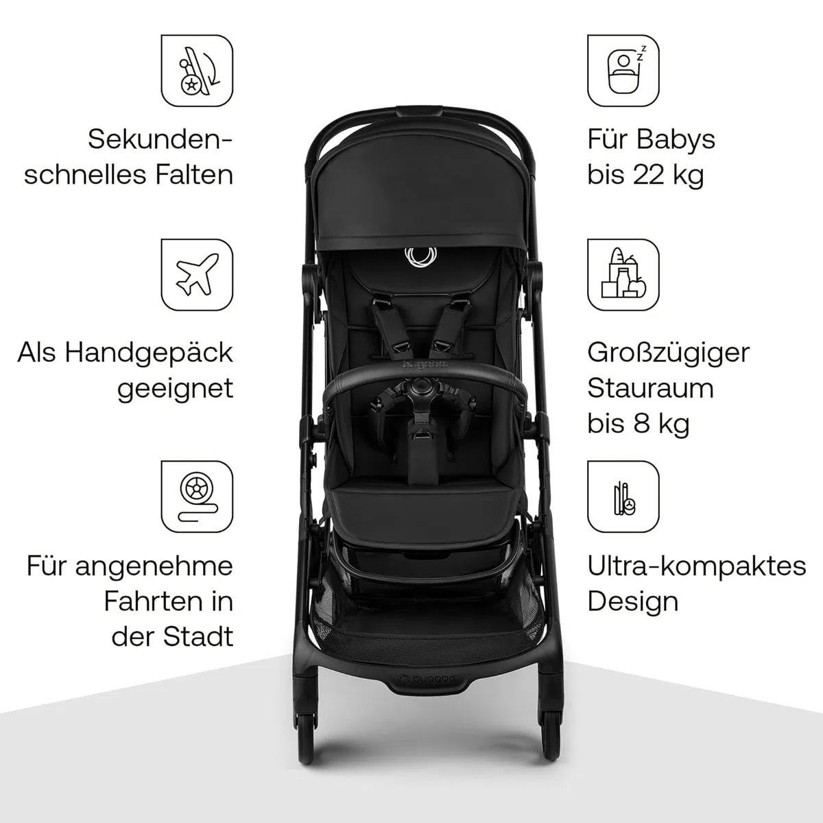 Bugaboo Butterfly 2 Reisebuggy Set – leichter, faltbarer Kinderwagen mit Sicherheitsbügel & Regenabdeckung – Handgepäckgröße, mit Liegefunktion – ab 6 Monaten bis 4 Jahre – Heritage Black