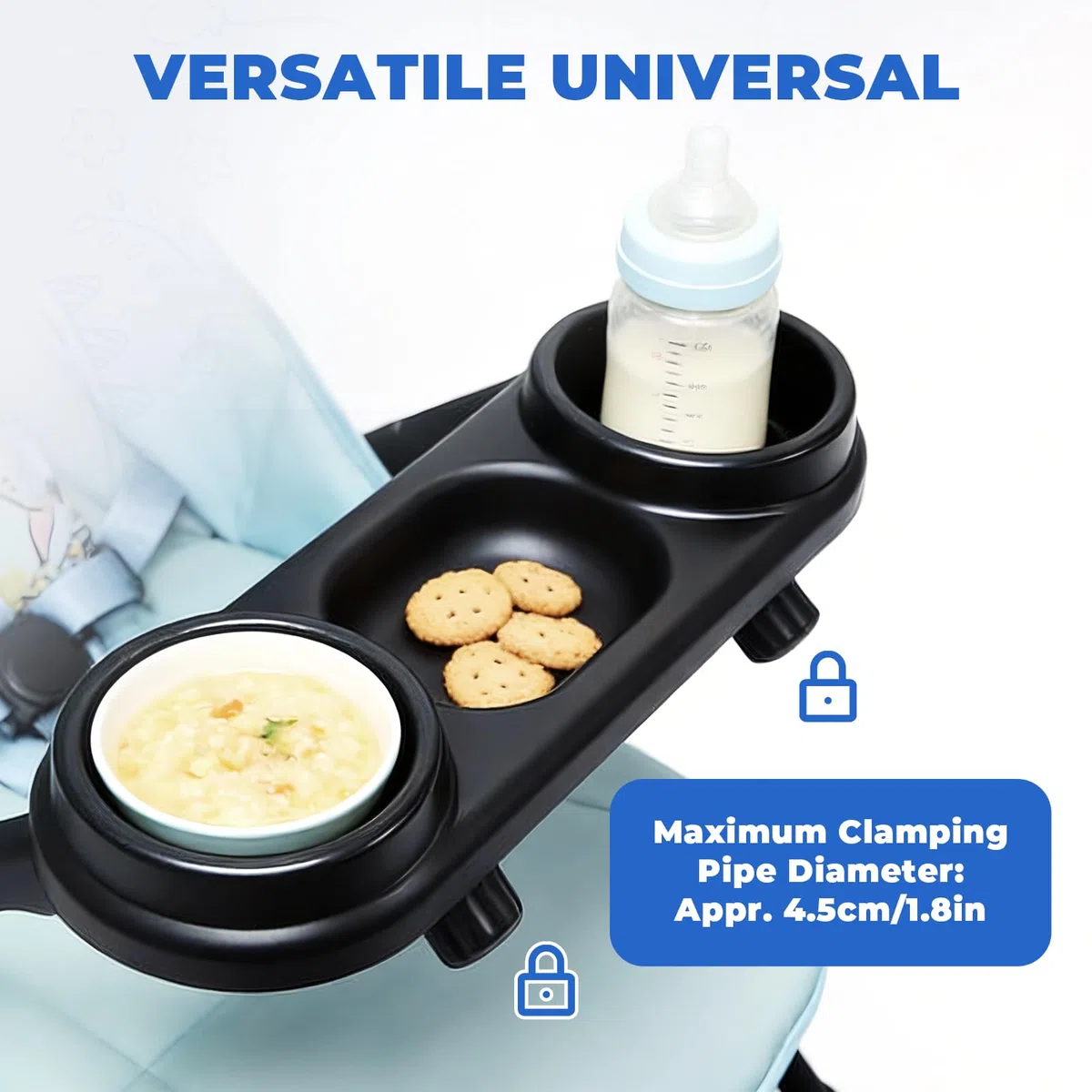 Universal-Kinderwagen-Snack-Tablett, Kinderwagen-Becher-Unterstützung mit Tablett-Befestigung für kleine Dinge, Babywagen-Zubehör für Kinderwagen