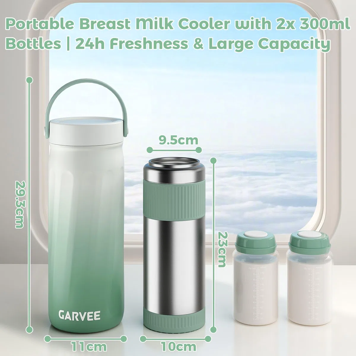 GarveeHome Muttermilch-Aufbewahrungsbox 22oz Mit Edelstahl-Chiller | 24h Kühlleistung, tragbar, doppelter Flaschenschutz, ideal für Reisen und Arbeit.
