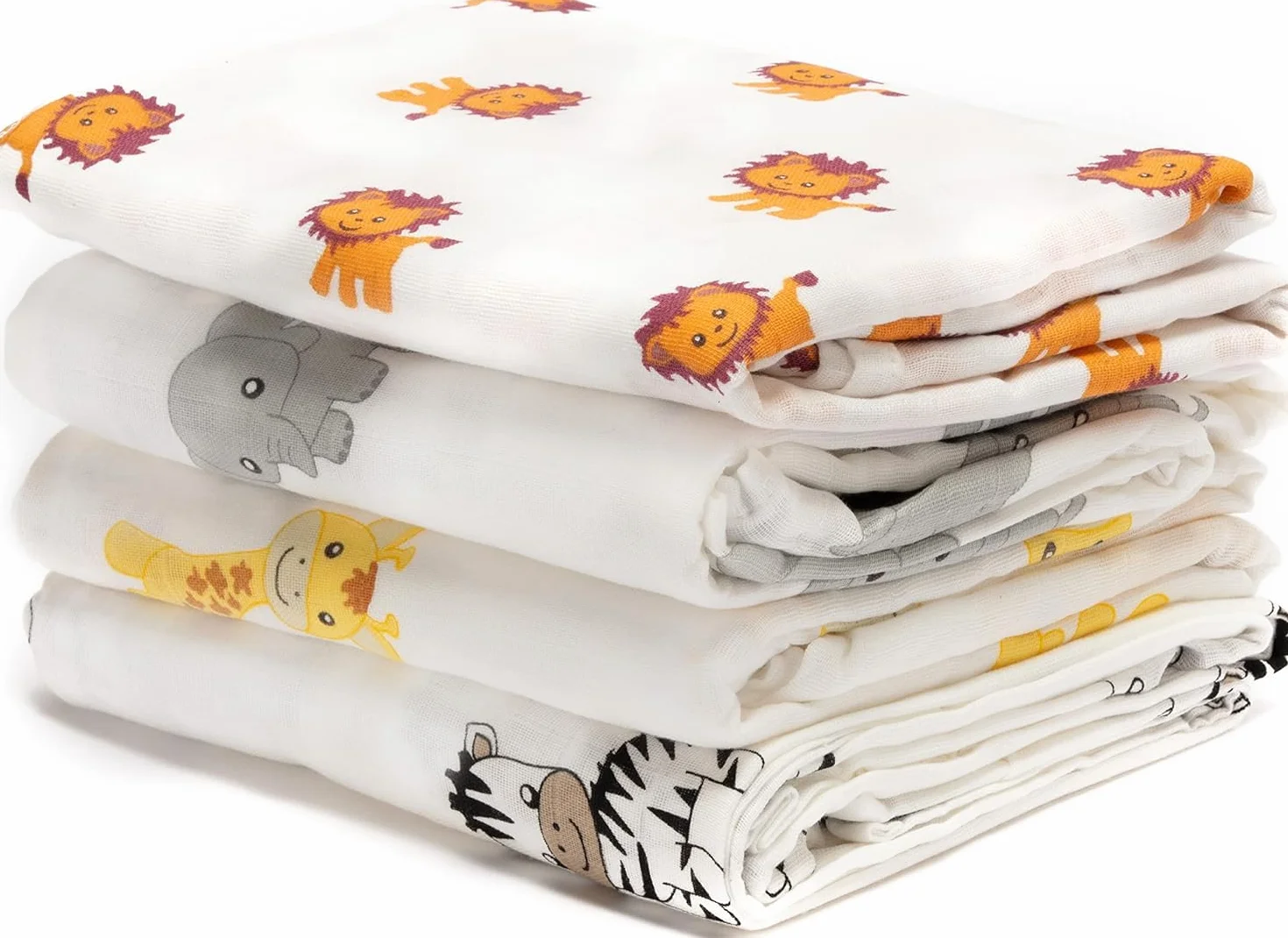 CuddleBug „Safari und Freunde“ 4 Stück 120 cm x 120 cm Lange Baby Decke für Babys | 5 Farbkollektionen | Musselin Decke | Babydecke Mädchen oder Jungen | Babydecke Baumwolle