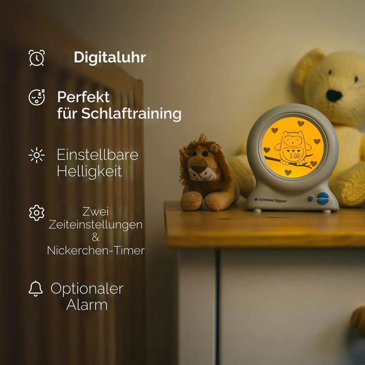 Tommee Tippee Groclock Schlaftrainer Uhr, Wecker und Nachtlicht für Kleinkinder, USB
