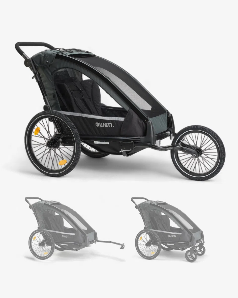 OWEN Kinderwagen 3-in-1 (Multi-Buggy mit Jogger, Fahrradkupplungsset & Fahrradverbindungsarm) | 1 Kind | Kinderanhänger Fahrradanhänger | 360 Grad Rad mit Federung Buggy Jogginrad & Fahrradverbindung