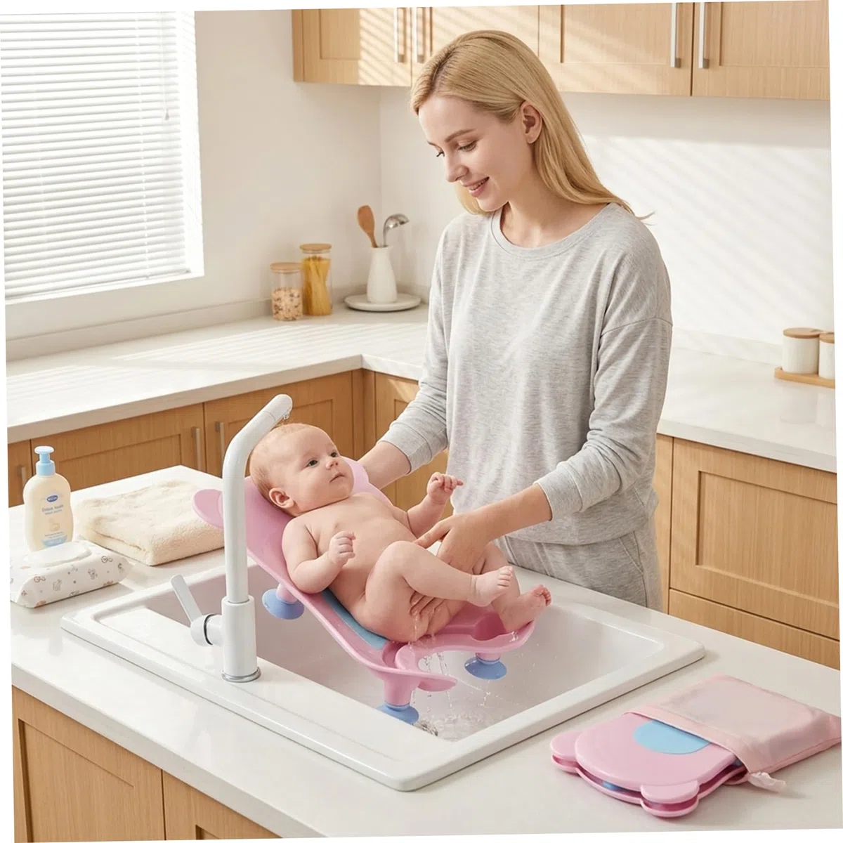 Baby-Waschbecken-Badewanne, tragbares Baby-Bidet, Badewannenunterstützung für Neugeborene, freihändiges Spülen, Po-Waschmaschine, für Waschbecken, einfacher Windelwechsel
