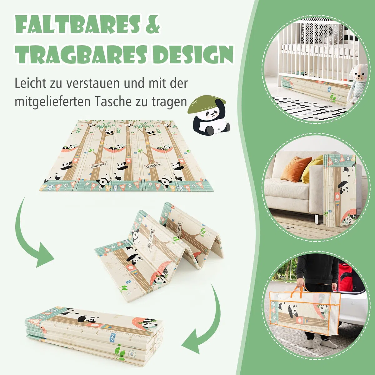 GOPLUS Baby Spielmatte doppelseitig, Krabbelnmatte faltbar, wasserabweisende und rutschfeste Spielmatte, aus ungiftig XPE, Babymatte für Innen- oder Außenbereich, Farbwahl, 200 x 180 x 1,4cm (Panda)