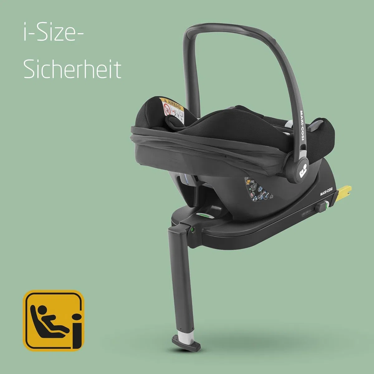 Maxi-Cosi CabrioFix i-Size Babyschale, CabrioFix i-Size ISOFIX Base Bundle - Gruppe 0+ Kindersitz, Flexibles Travelsystem, 0-12 Monate, 40-75 cm + CabrioFix i-Size Base, Essential Black