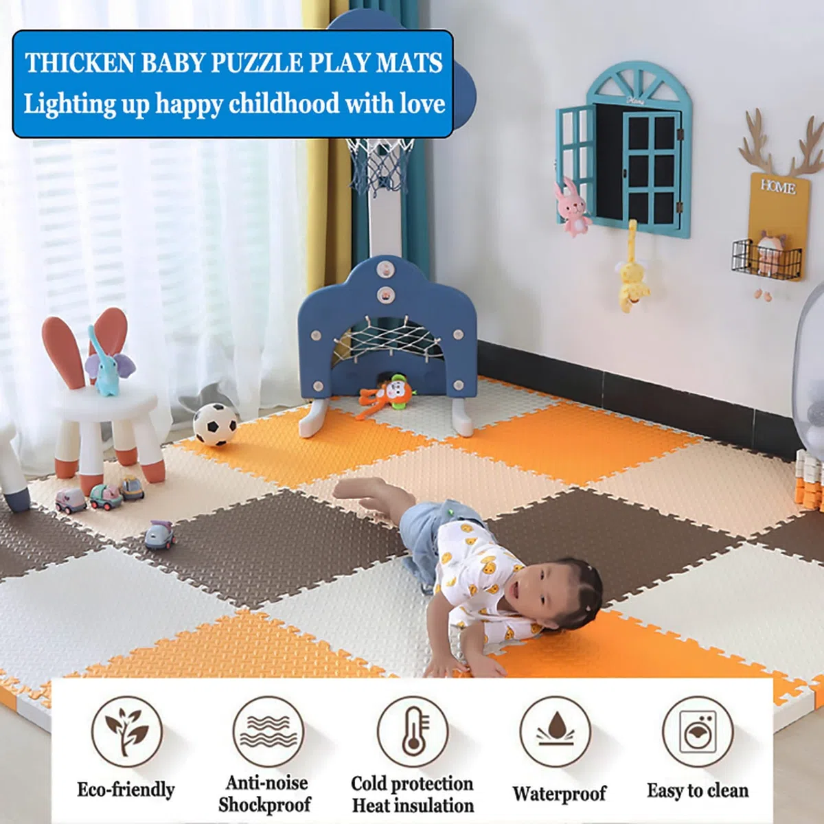 Baby spielmatte ineinandergreifende bodenmatte aus Schaumstoff wasserdicht und rutschfest Kinder Puzzlematten für drinnen oder draußen,Multifunktionsmatten,25x25x0.8cm,White+Black+Gray,24pcs