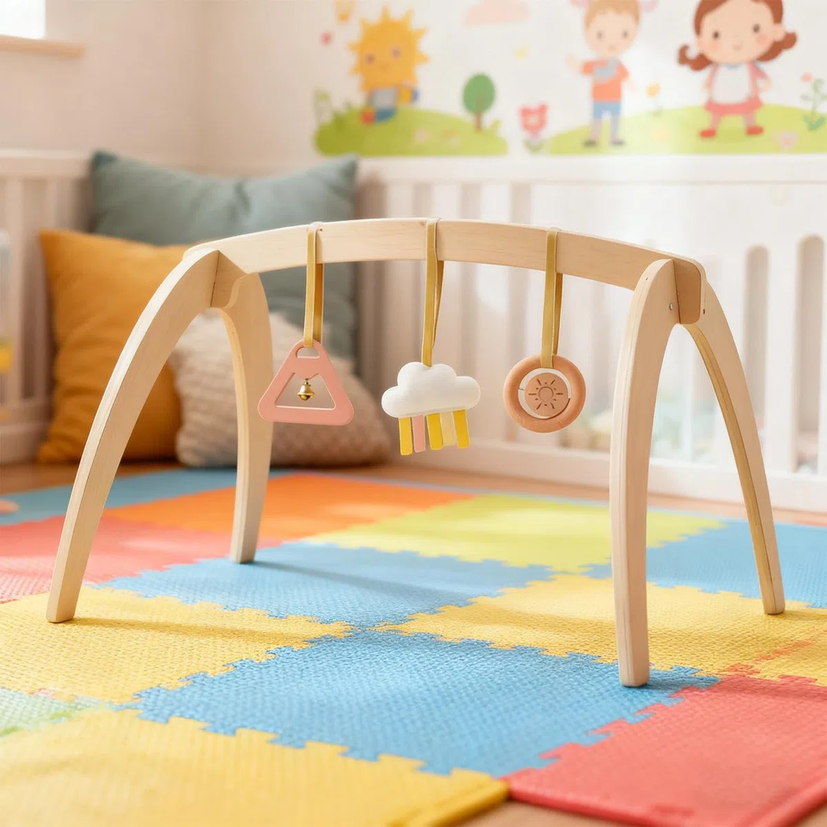Baby-Spielbogen Sensorisches Holz-Lernspielzeug | Natürliche Stimulation Baby-Spielbogen zur Babyparty, Geburtstag, Schlafzimmer, Wohnzimmer und Reisen