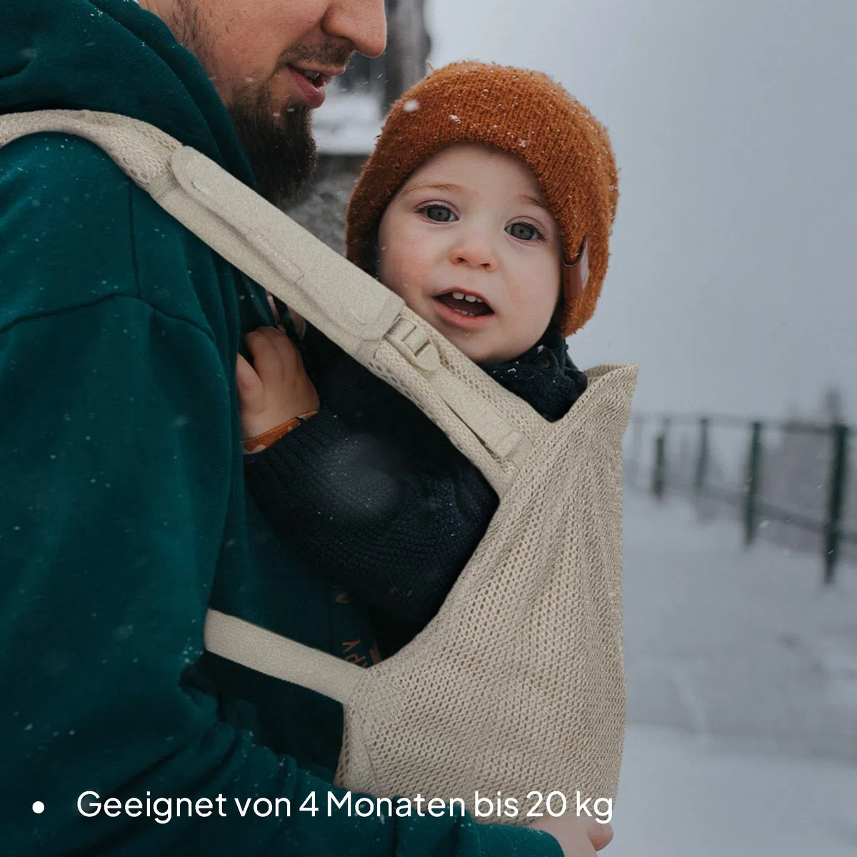 Lionelo Margareet Air Ergonomische Babytrage für Babys von 4 Monaten bis 20 kg, 3 Tragepositionen, atmungsaktives Material, abnehmbare Kapuze, doppelte Sicherheit
