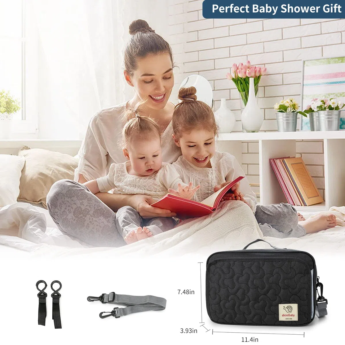 TRENDPLAY Kleine Wickeltasche, Mini-Kinderwagen-Organizer, Caddy mit Reinigungstaschen, Caddy Parent Console mit Kinderwagengurten, passend für alle Kinderwagen, schwarz