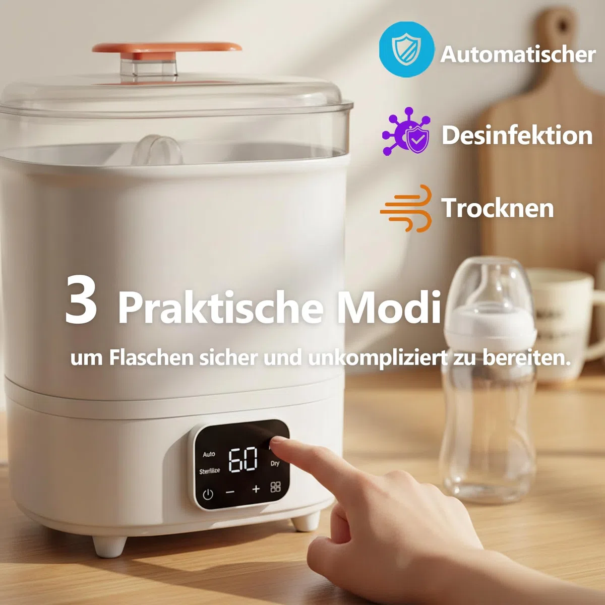 Sterilisator für Babyflaschen Automatisch Sterilisiert & Trocknet für Babyflaschen und mehr.