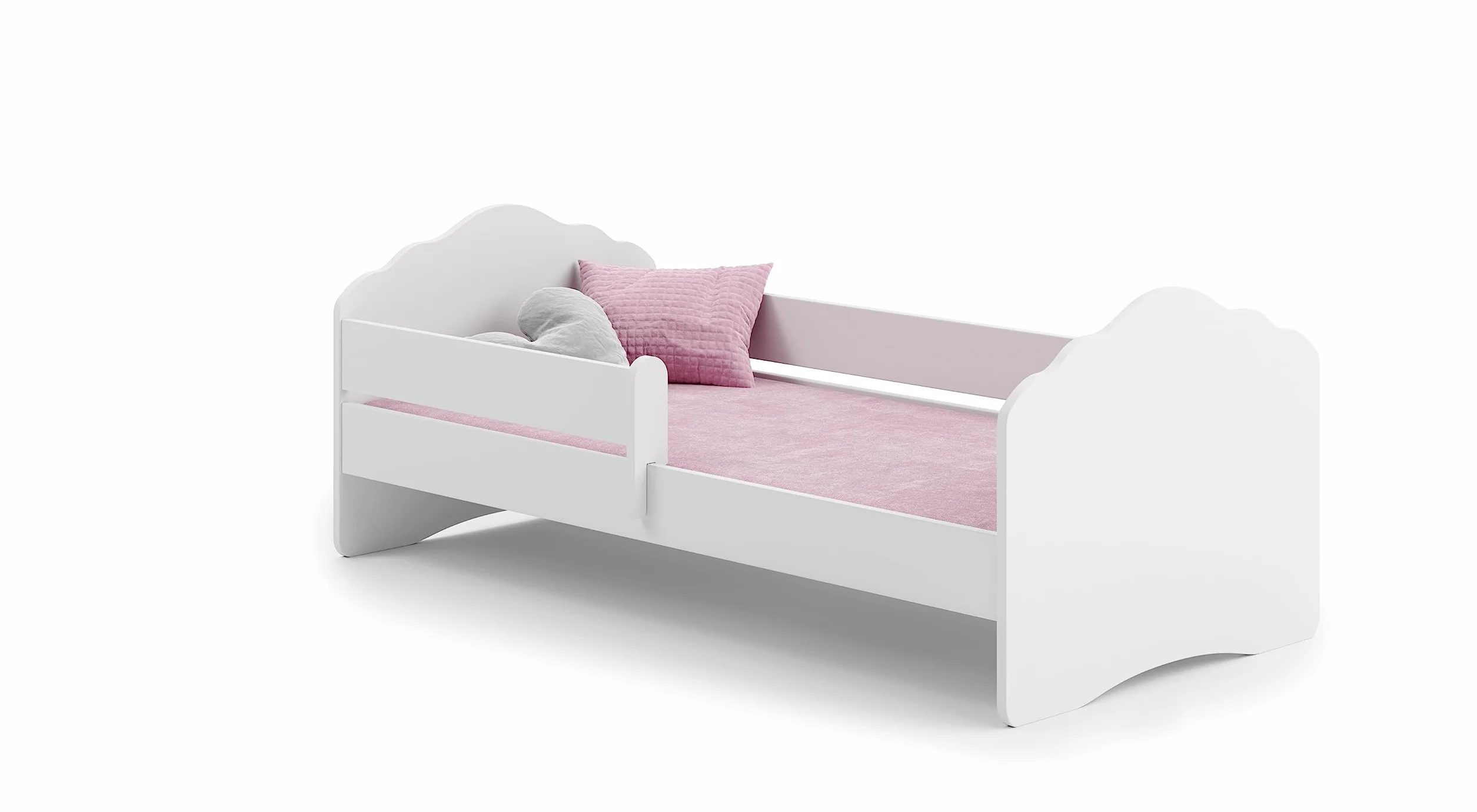 KOBI Fala Kinderbett mit Rausfallschutz | 140 x 70 cm | Kinderbetten mit Matratze Komplett Set | Einzelbett Kinder Bett | Mädchen Junge | Modern Weiss Kids Bed Children