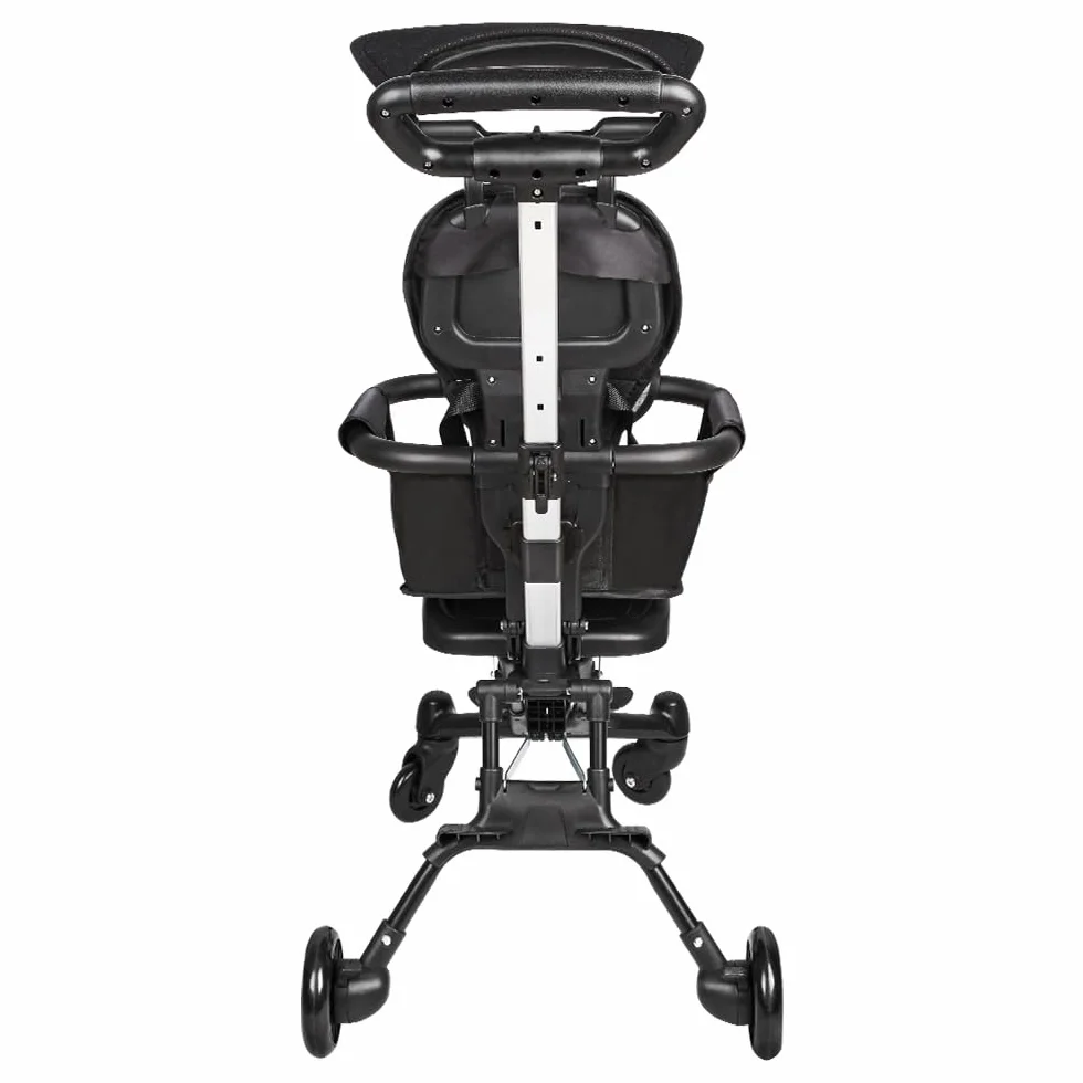 Kompakter Kinderwagen - Bis zu 25 kg, Neigbar, Faltbar mit Getränkehalter, Regenschutz, Sonnenverdeck (UPF 50+) und Einkaufskorb XL - 30 * 55 * 86,5 cm - Grau + Schwarz