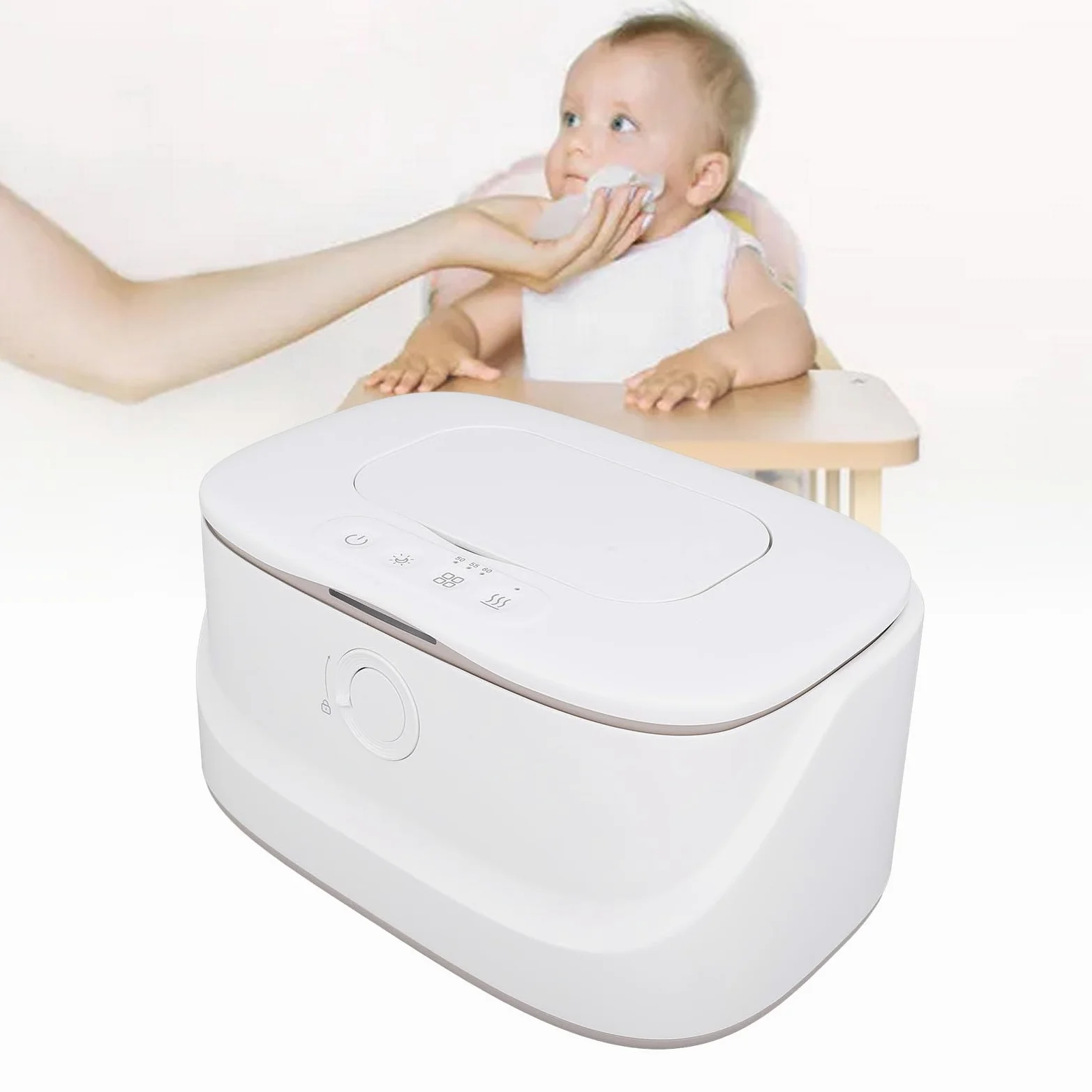 Baby-Feuchttuchwärmer mit Einstellbarer Temperatur und Großem Fassungsvermögen, Feuchttücher-Heizspender für Nachtlicht bei Dunkelheit, Praktisches Wohnaccessoire (WHITE)