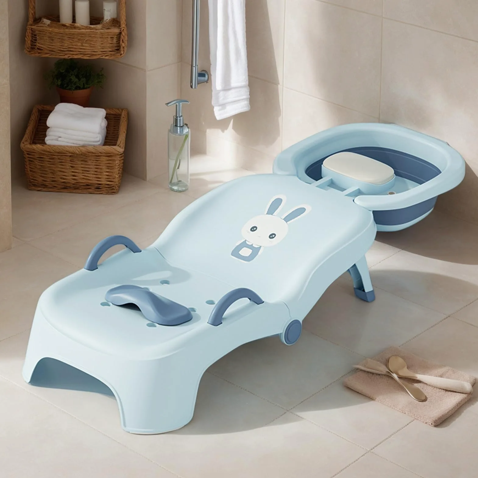 Baby-Shampoo-Stuhl Verstellbare Babyliege mit Kopfbrause 0-10 Jahre | Faltbare Haarwäscheliege Haarwäsche für Mädchen und 0-10 Jahre für Zuhause Badezimmer Dusche Waschbecken Toilette Salon