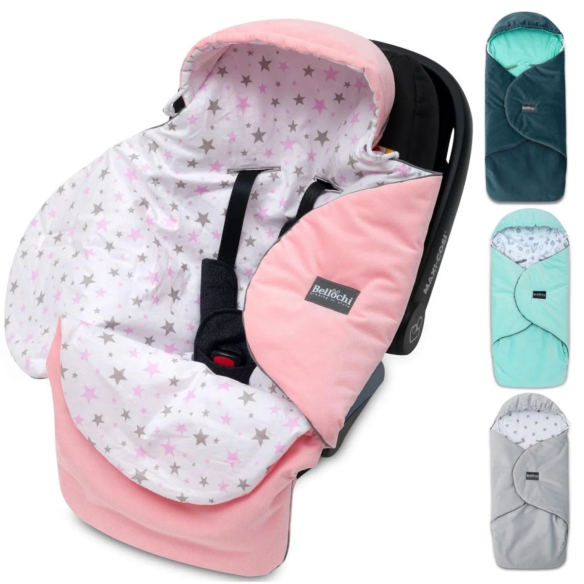 Premium Einschlagdecke Babyschale, Baby Erstausstattung aus Baumwolle für Autositz, Kuscheldecke für Kinderwagen mit Fußsack passend für Maxi-Cosi, Römer, Cybex – Rosa