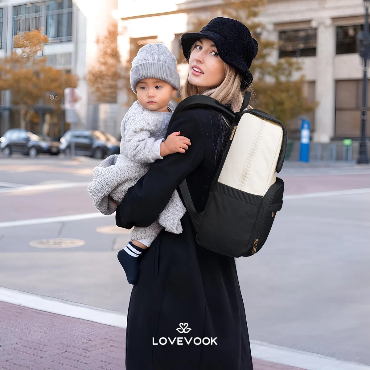 LOVEVOOK Wickelrucksack Groß Wickeltasche Rucksack Diaper Bag für Mama Papa | Lässig Babytasche mit Wickelauflage, Schnullerhalter & Kinderwagengurte, Multifunktional Windeltasche Kliniktasche Geburt, L
