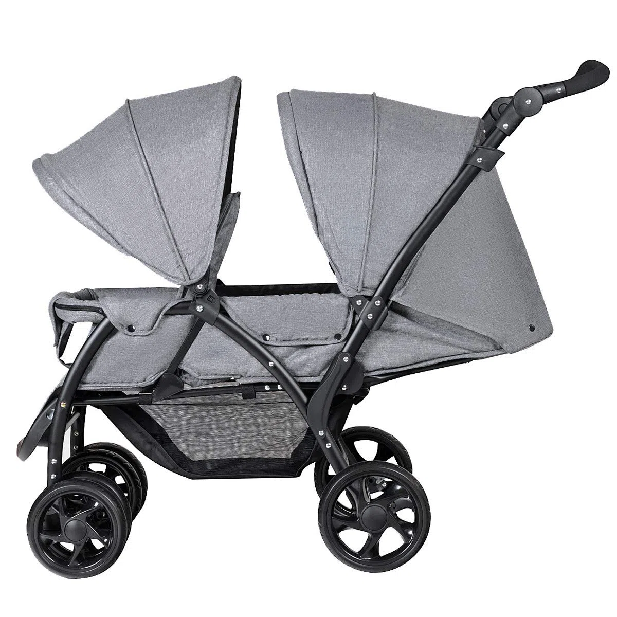 RELAX4LIFE Doppel Kinderwagen Klappbar, Geschwisterwagen mit 5-Punkt Sicherheitsgurten, Buggy Wagen mit Verstellbarem Lenker & Rückenlehne, ab der Geburt Nutzbar bis 15 kg, Grau