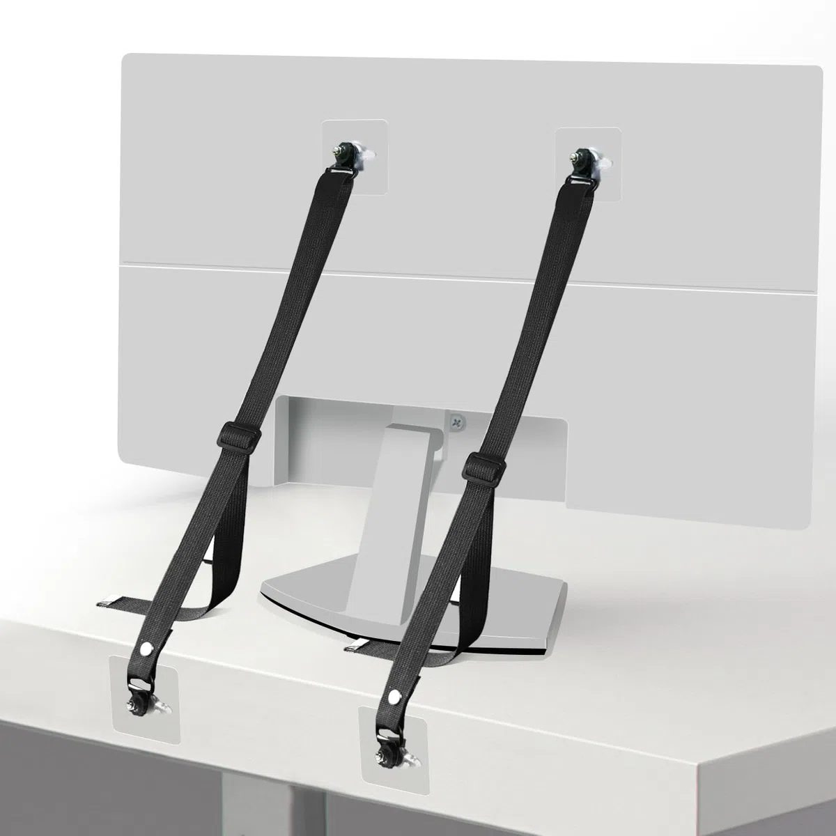 TV Tilt Protection Cabinet Straps, TV Tilt Protection for Children Safety Straps 2 Pack Adjustable, Borehole Depth Adhesive Furniture Anchor for Baby Lock, Flat Screens on Wall, Cabinet, Stand or Desk
