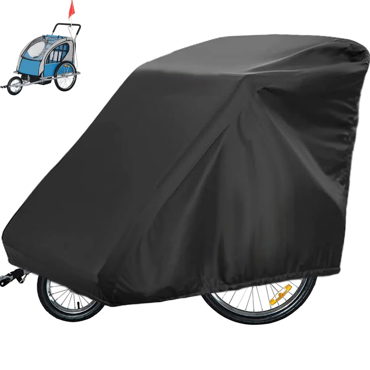 Sqodok Fahrradanhänger-Abdeckung, wasserdicht, 420D-Oxford-Material, mit PU-Beschichtung, UV-Schutz, winddicht, staubdicht, 139,7 x 83,8 x 99,1 cm, Schwarz, Blau
