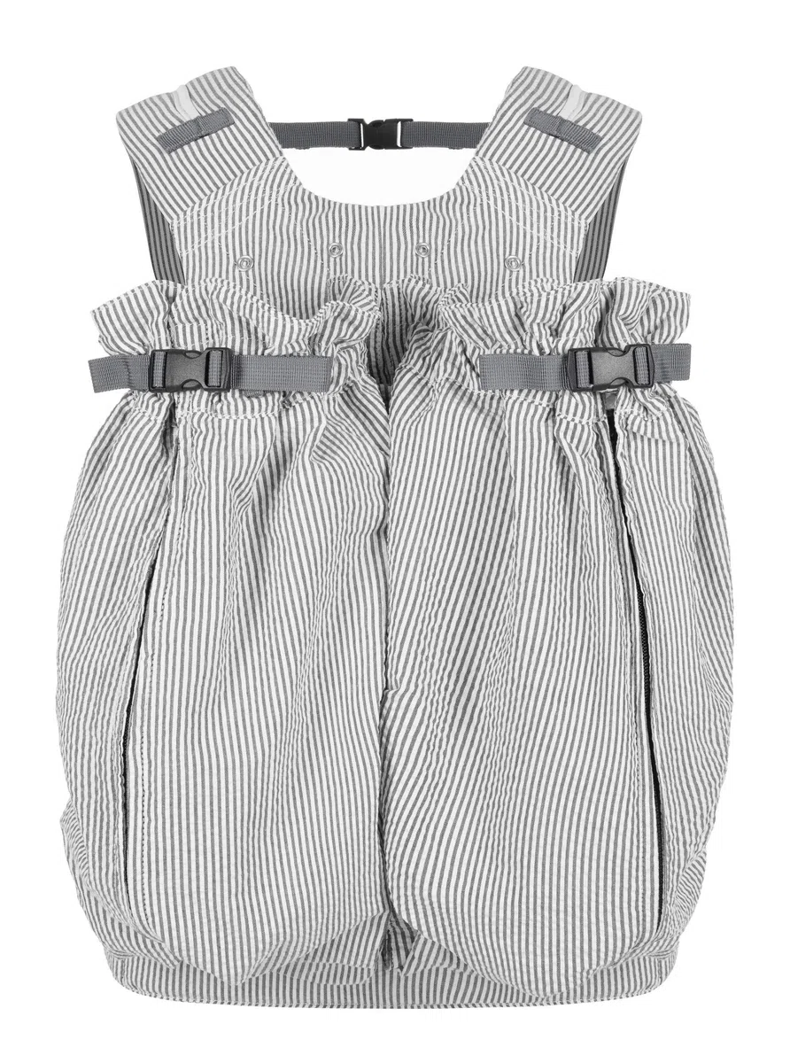 Weego TWIN Original Babytrage für Zwillinge ab 1.800 Gramm ergonomisch OEKO-TEX 100 Grey & White Seersucker