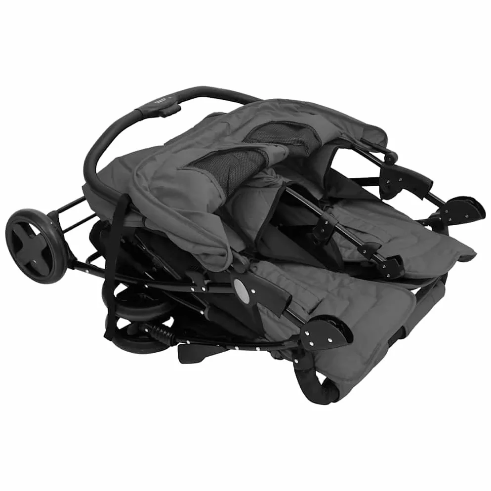 vidaXL Geschwisterwagen Klappbares Design Zwillingswagen Kinderwagen Baby Kinder Buggy Zwillingsbuggy Kinderbuggy Reisebuggy Dunkelgrau Stahl