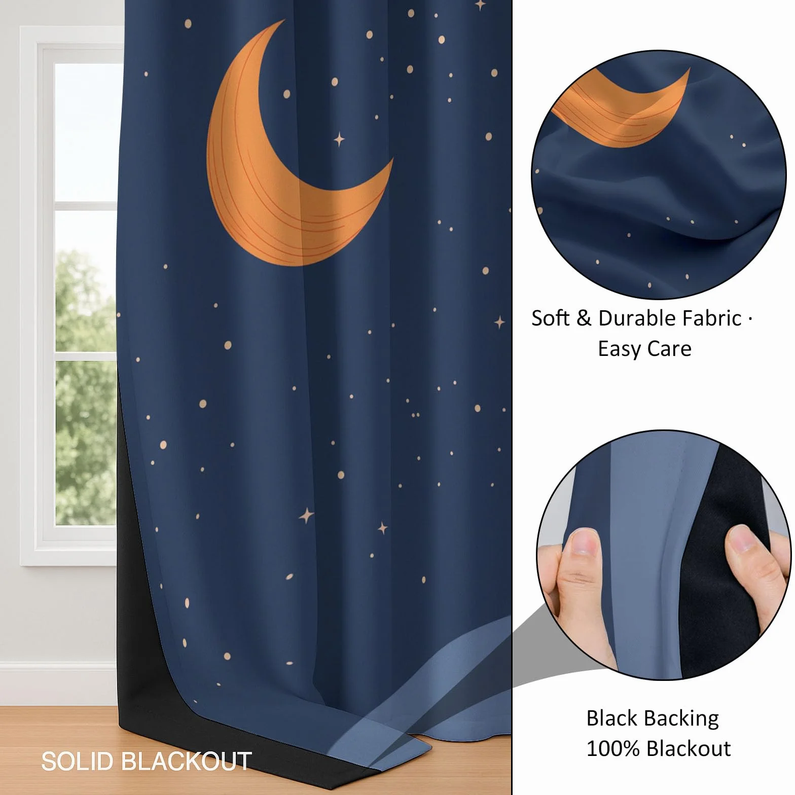 Blackout Vorhänge H166 x B150 cm Verdunkelung Vorhang mit Ösen, Cartoon Tier Fuchs Sterne Vorhang Dunkelblau Weich Polyester Vorhänge für Wohnzimmer Schlafzimmer und Kinderzimmer Dekorieren