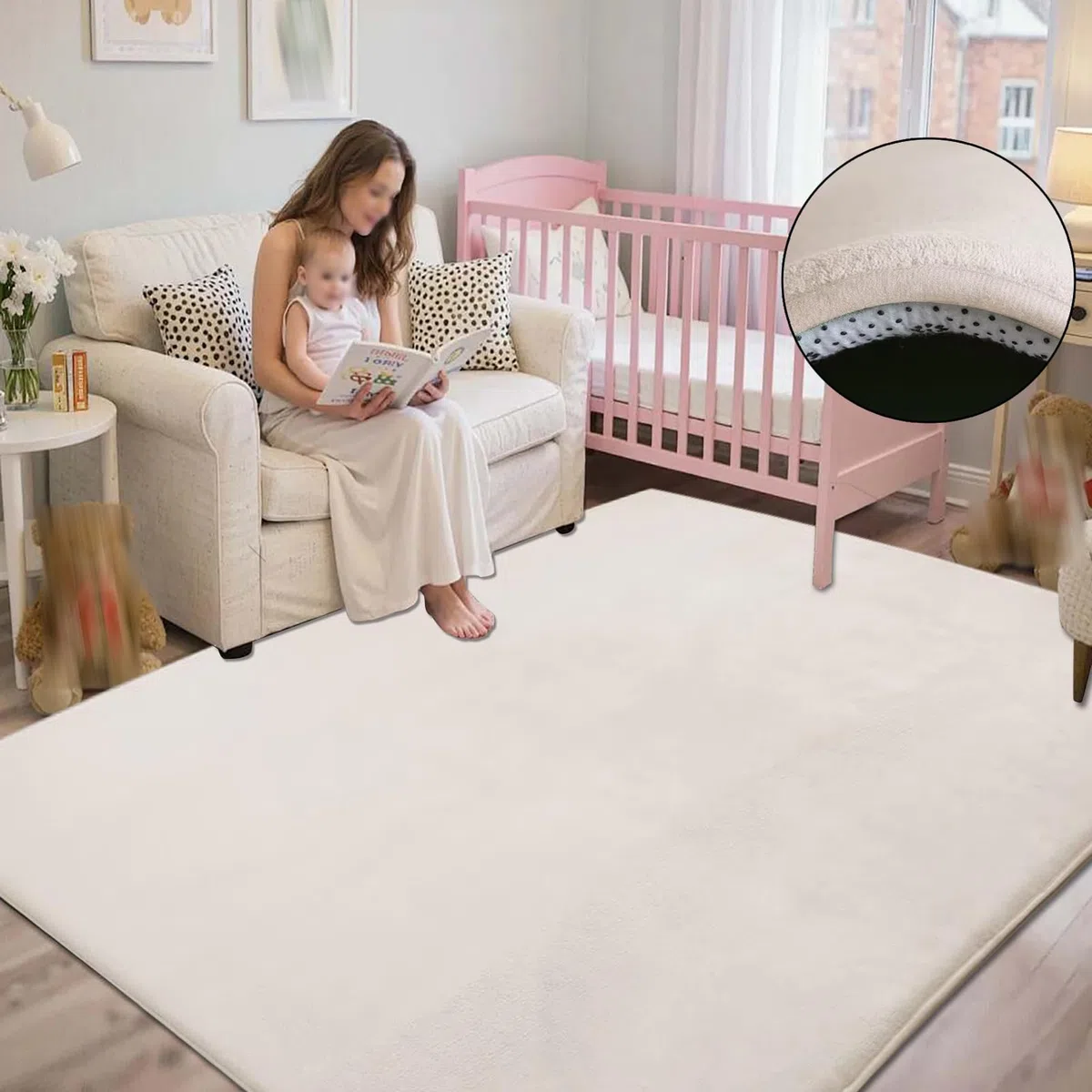 Krabbelmatte Baby 3cm Dicke Schaumstoff Spielmatte, 90 x 200 cm Teppich Kinderzimmer, Crème Teppich Kinder Spielmatte mit Rutschfester Unterseite, Teppich Baby für Kinder, Kinderteppich