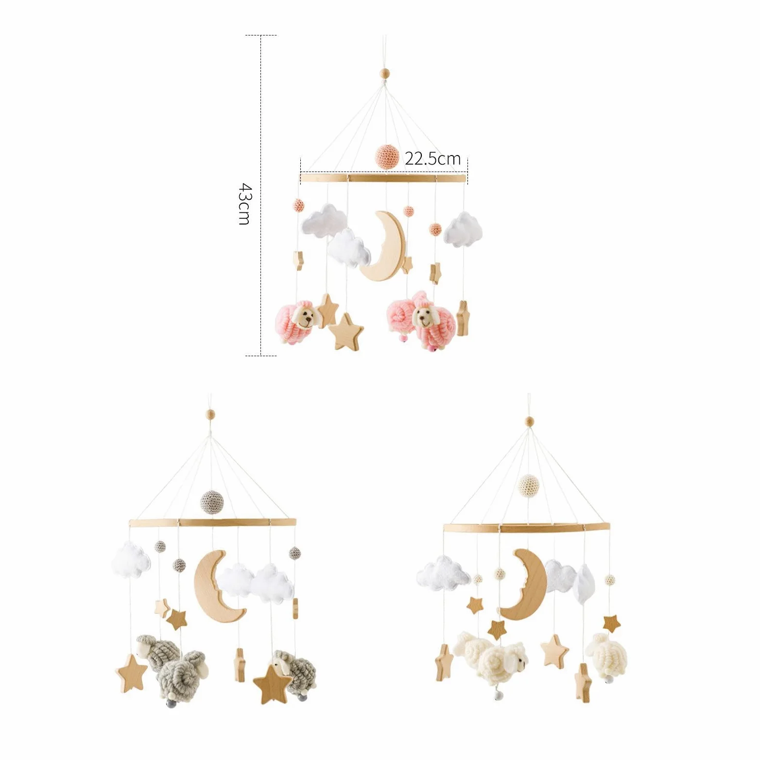 Babybett Mobile mit Rasseln, Sensorischem Spielzeug, Bettglocke, Filz Hängedekoration für Neugeborene (0 6 Monate), Rosa