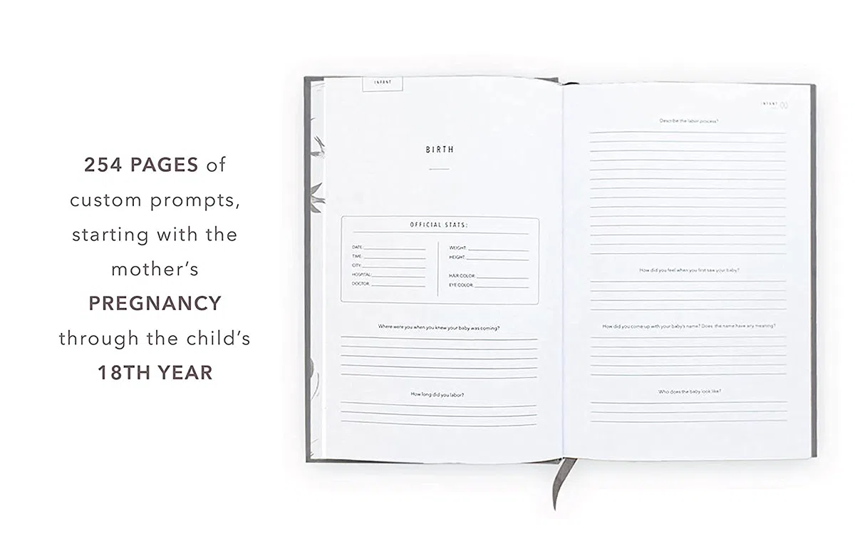 Promptly Journals, A Complete Childhood History: From Pregnancy to 18 Years Old (Aloe Green, Leatherette) | Baby Book and Pregnancy Journal | Baby Memory Book