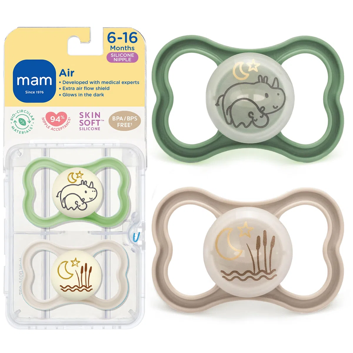 FENRIR MAM Air Night Orthodontic Pacifier,2 Pack,Unisex
