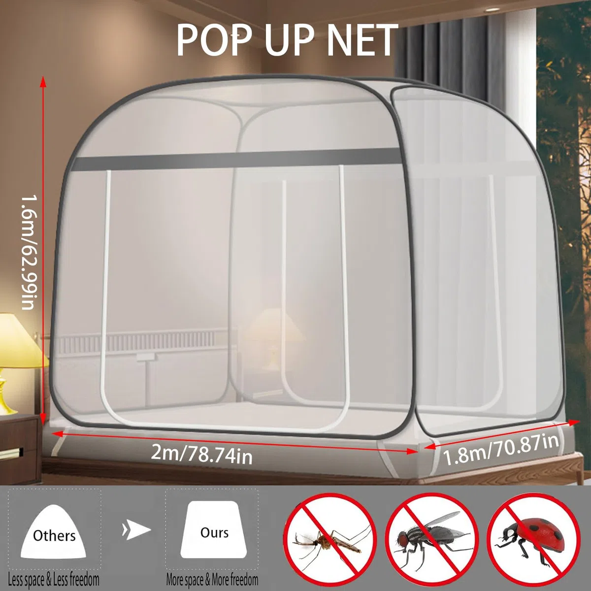 Moskitonetz Bett,180X200cm,Doppeltür-Moskito-Campingzelt | Zusammenklappbares Moskitonetz,Faltbares Anti Mosquito Bites Mückennetz,für Schlafzimmer,Outdoor