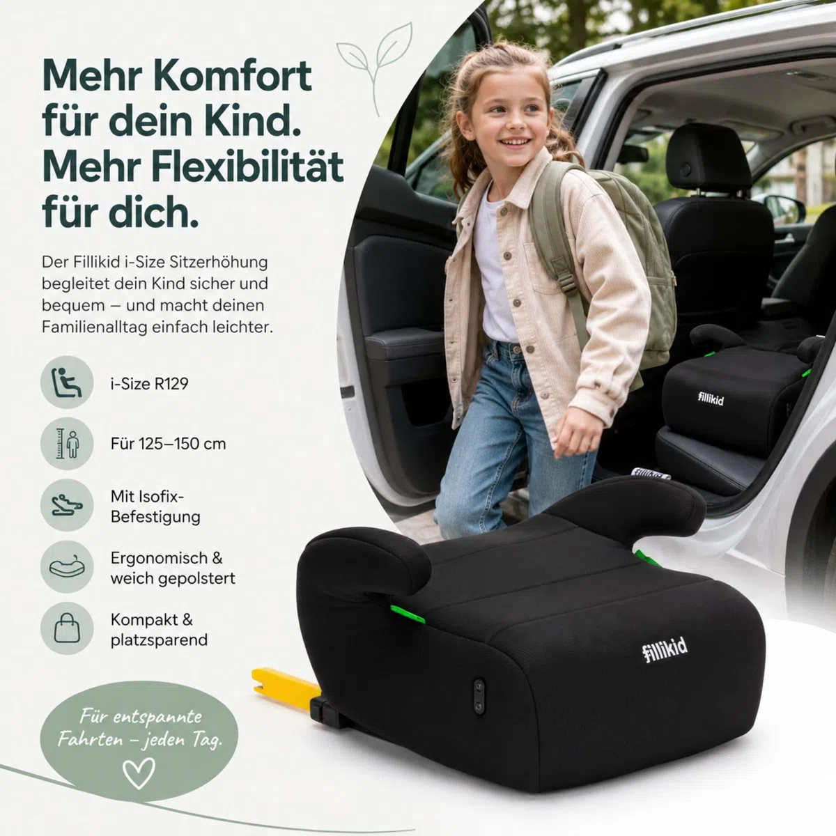 Fillikid Sitzerhöhung Exklusiv i-Size R129 125–150 cm Autositz Booster Seat Isofix-Befestigung