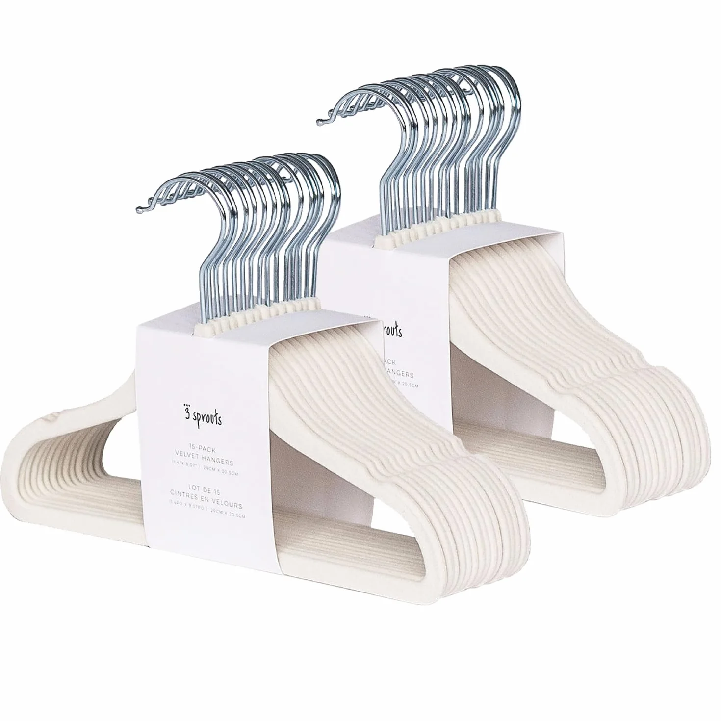 3 Sprouts Kinder Kleiderbügel aus Samt - rutschfest & Robust - Ideal für Baby- & Kleinkinderkleidung - Baby Kleiderbügel - Platzsparend & Leicht - Perfekt für Kinderzimmer - 30 Stück - Creme