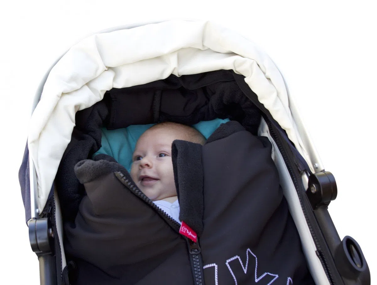 ByBoom - Softshell Winterfußsack Thermo Aktiv für Kinderwagen und Buggy, Farbe:Schwarz/Schwarz