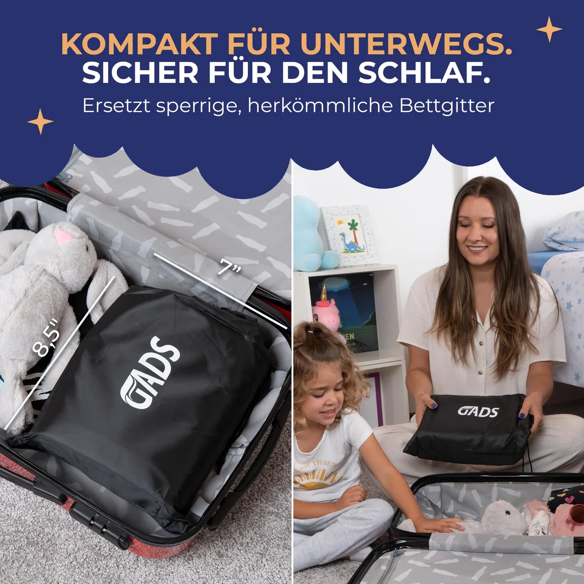 Reise-Bettschutzgitter für Kleinkinder (2er-Set) – Aufblasbare Bettgitter für Einzel-, Doppel-, Queen- & King-Size-Betten – Tragbare & rutschfeste Bettbegrenzung – Wasserabweisend & Langlebig
