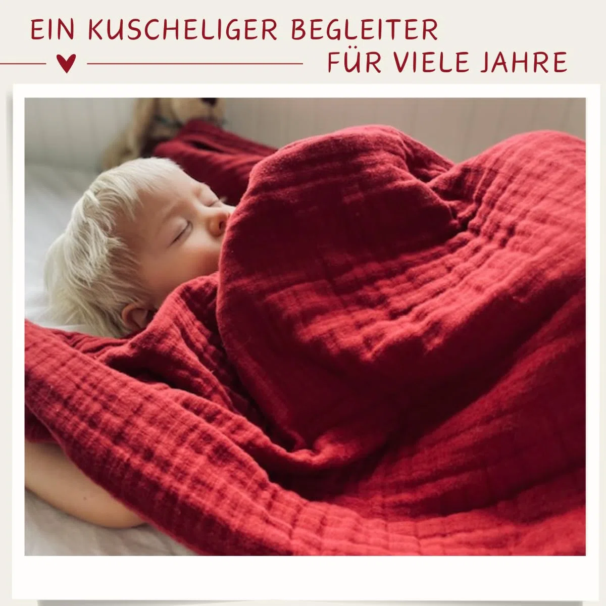 K.A.O.S by T&M Premium Musselin Babydecke/Kuscheldecke/Musselintuch in Rot - Rotes Handtuch Geburt - 120x120 cm - 6-lagig - 100% Baumwolle - Geschenk zur Geburt Junge Mädchen