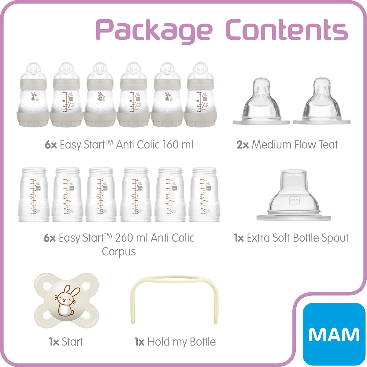 MAM Easy Start Anti-KoliK-Flaschen-Starter-set, Grau, Groß (Designs können variieren)