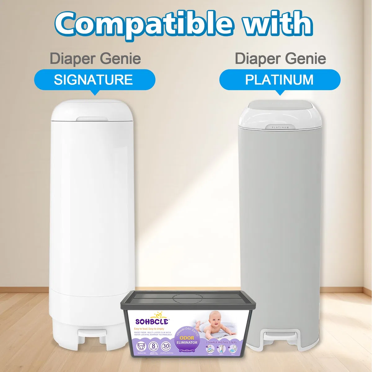 Nachfüllpackungen, kompatibel mit Genie Easy Roll Signature Windeleimer und Platinum-Windeleimer, verbesserte 90 Beutel für bis zu 4200 Neugeborenen-Windeln, extra dick, leistungsstarke