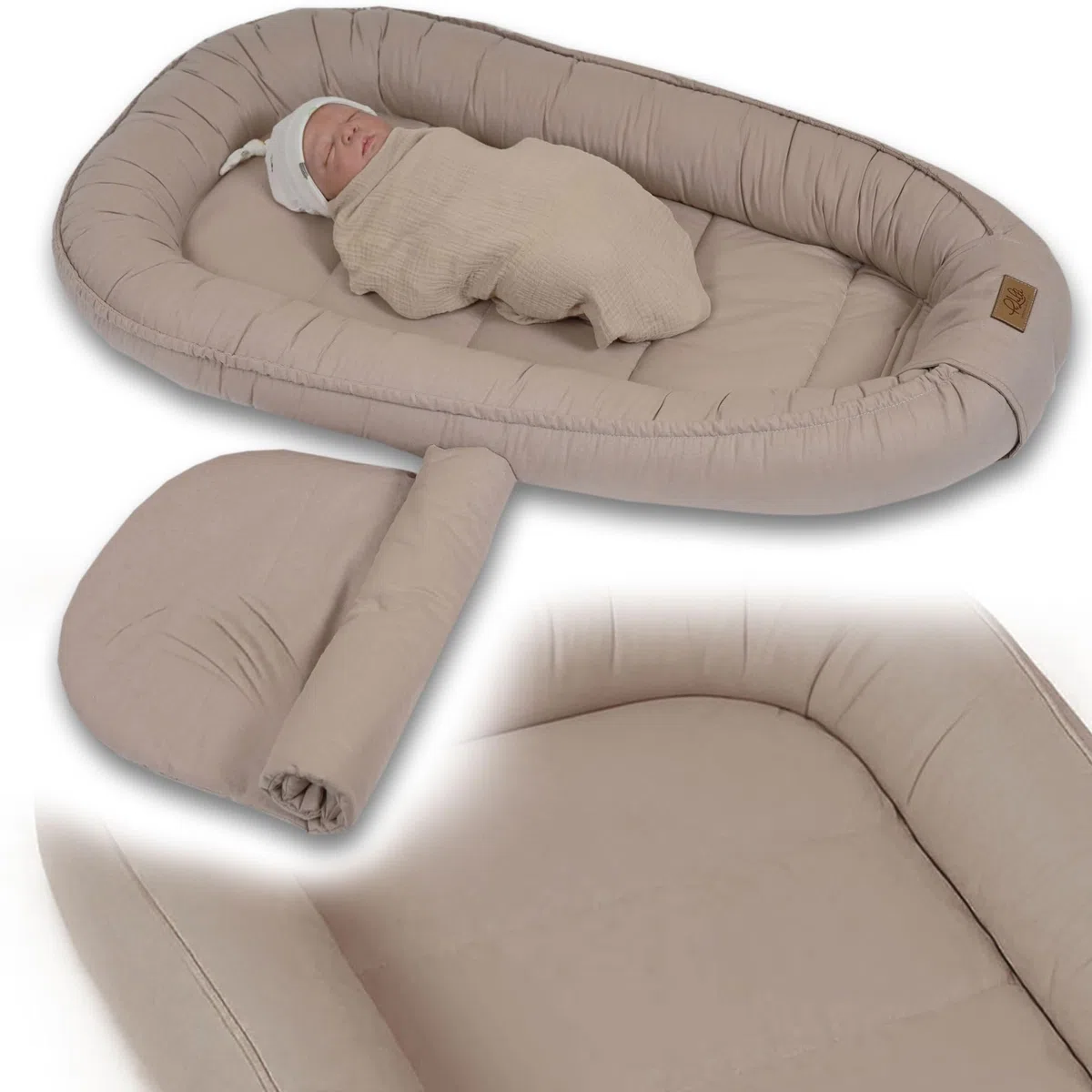 PaLulli® Extra Großes Babynest 100x60 cm | Set mit herausnehmbarer Einlage Baumwolle | Beidseitig nutzbares Kuschelnest für Babys | Handgefertigt, Atmungsaktiv & Sicher (Braun)