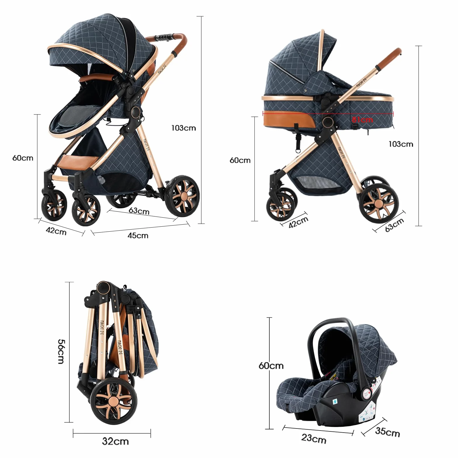 Kinderwagen 3 in 1, Buggy mit Zwei Umkehrbaren Schiebemodi, Kinderwagen mit Rahmen Aluminiumlegierung, Kinderwagen 3 in 1 Komplettset mit Ein-Klick-Faltdesign Hohe Landschaft (V9 CreamyWhite)