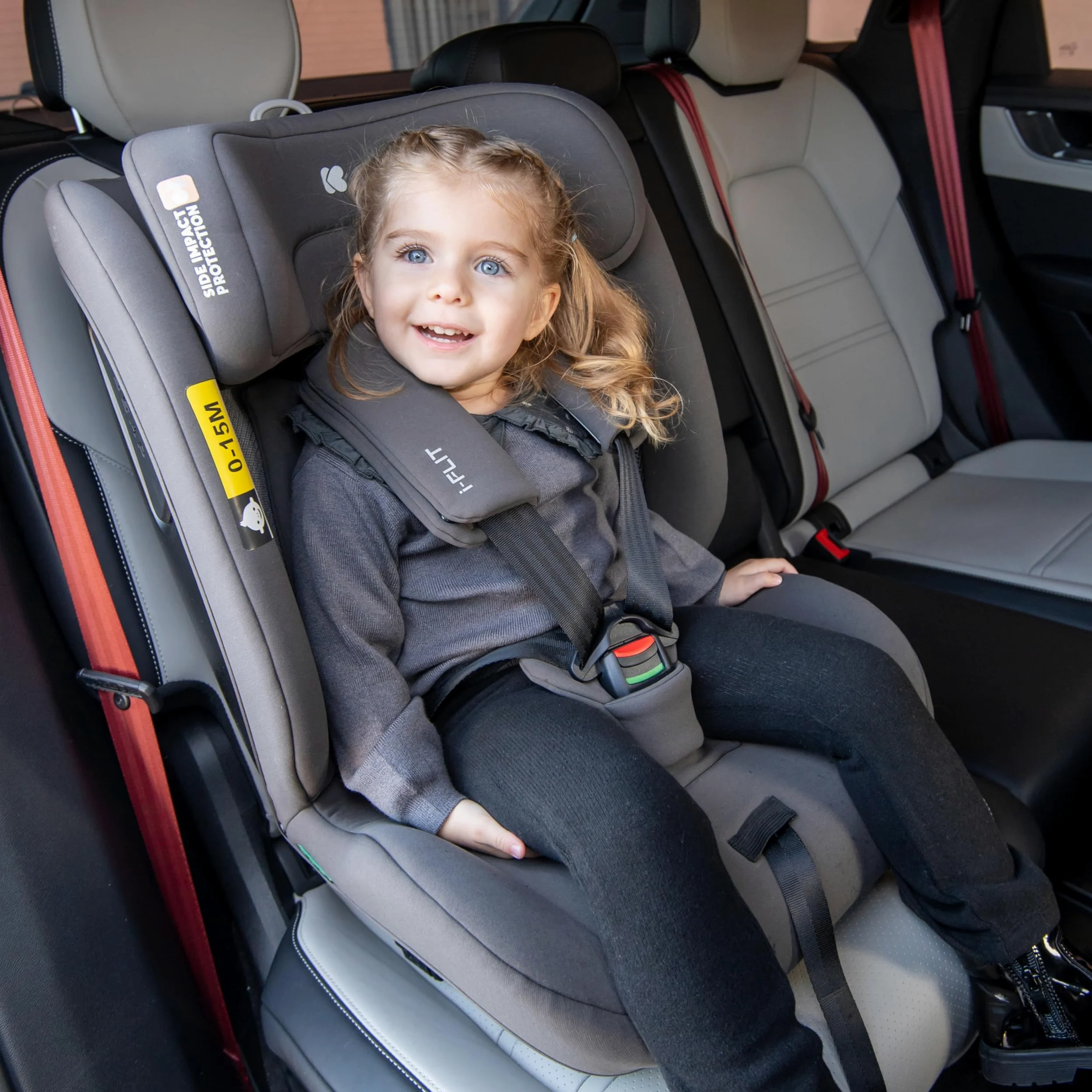 KikkaBoo i-Size i-­FLIT, Kindersitz 9-36 kg ISOFIX, Autokindersitz 76-150 cm, Gruppe 1/2/3, 15 Monate bis 12 Jahre, SPS Seitenschutz, Top Tether, Verstellbare Kopfstütze, Dunkelgrau