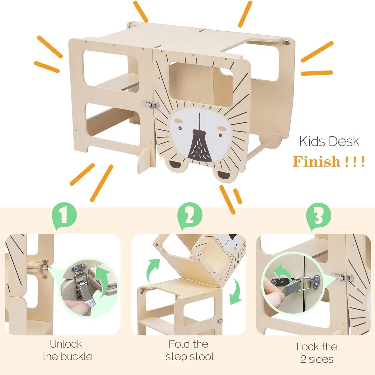 labebe Lernturm für Kinder, Montessori Multifunktion 3 in 1 Lernturm, Höchste Sicherheit Faltbarer Learning Tower