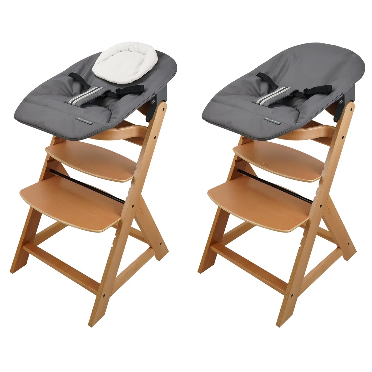 509 Crew Sun Wooden High Chair Grow Up Set from New Born Up to 90kg, Baby High Chair Include New Born Seat, Pillow Cushion, Color Natural Charcoal